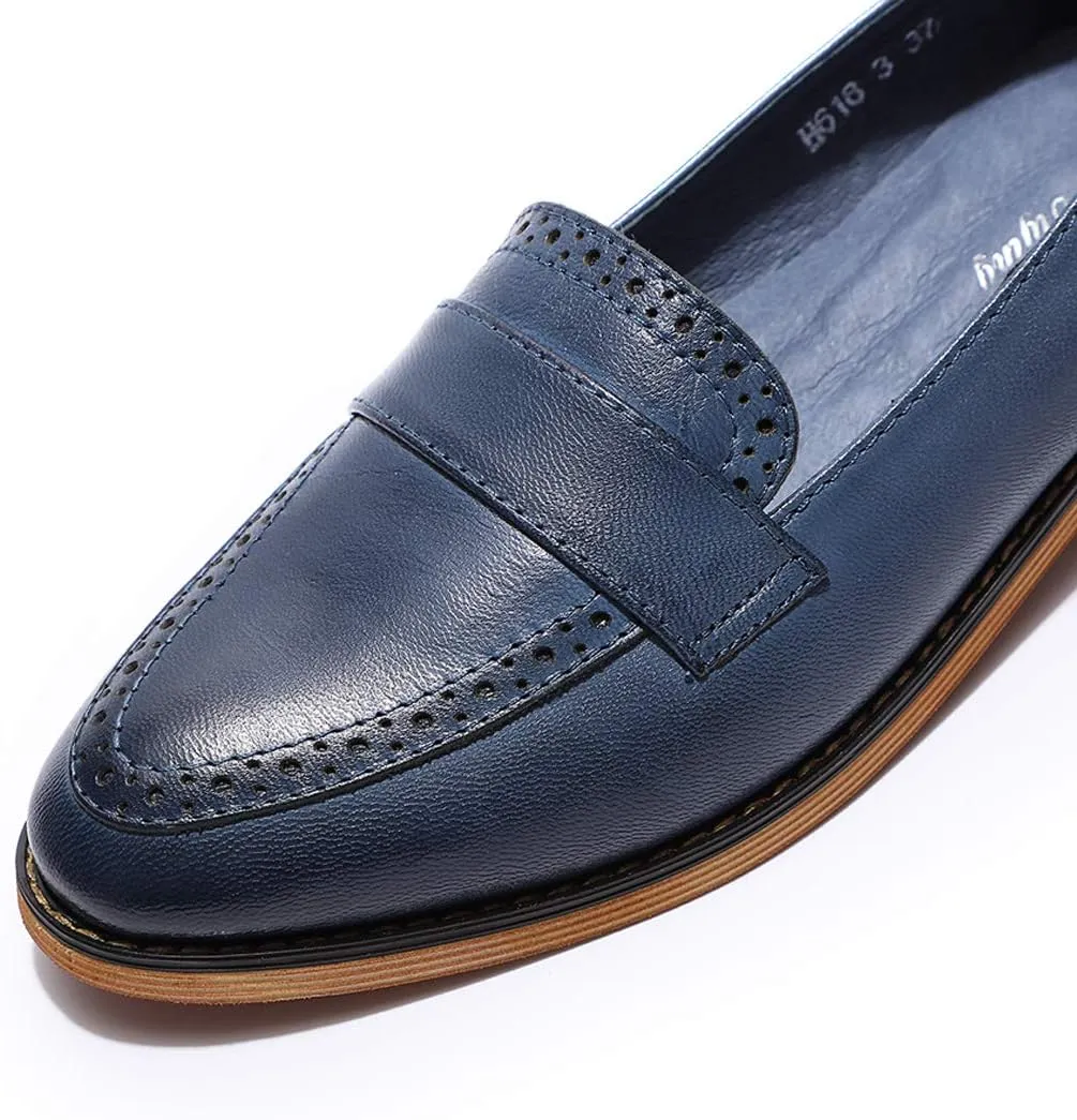 Mona flying Women's Classy Leather Penny Loafer Dress Casual Slip on Flat Office Work Shoes for Ladies