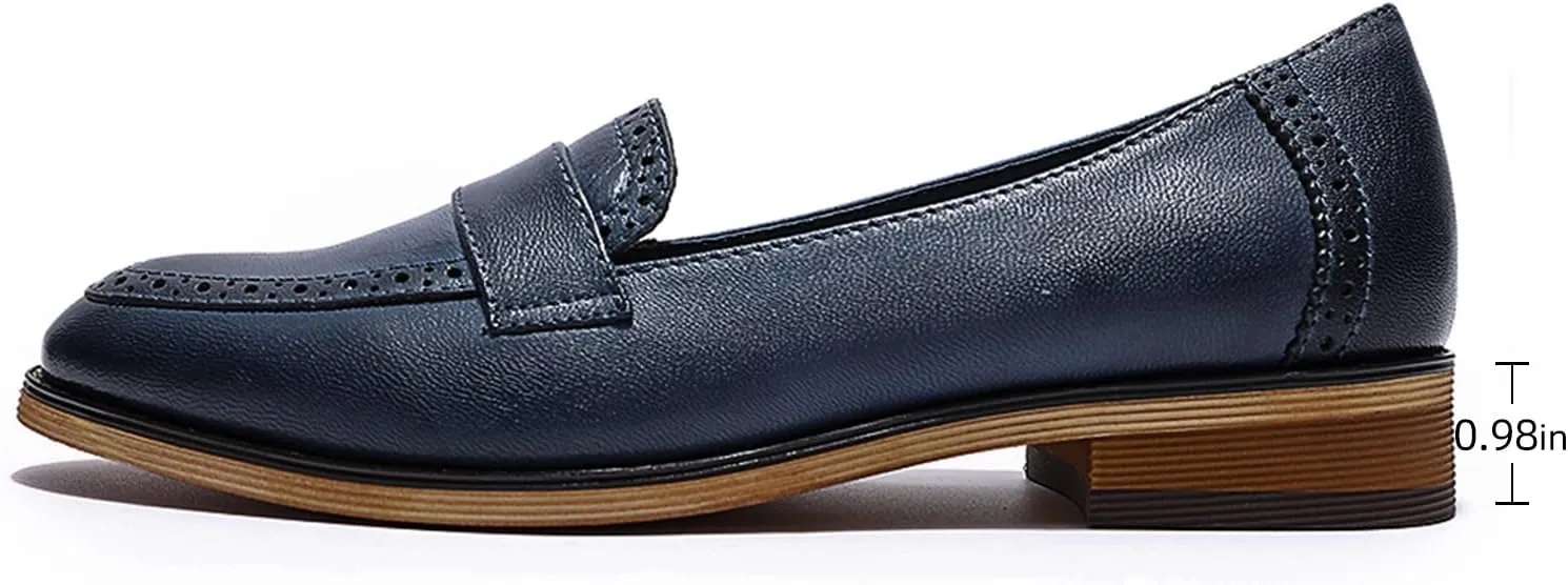 Mona flying Women's Classy Leather Penny Loafer Dress Casual Slip on Flat Office Work Shoes for Ladies
