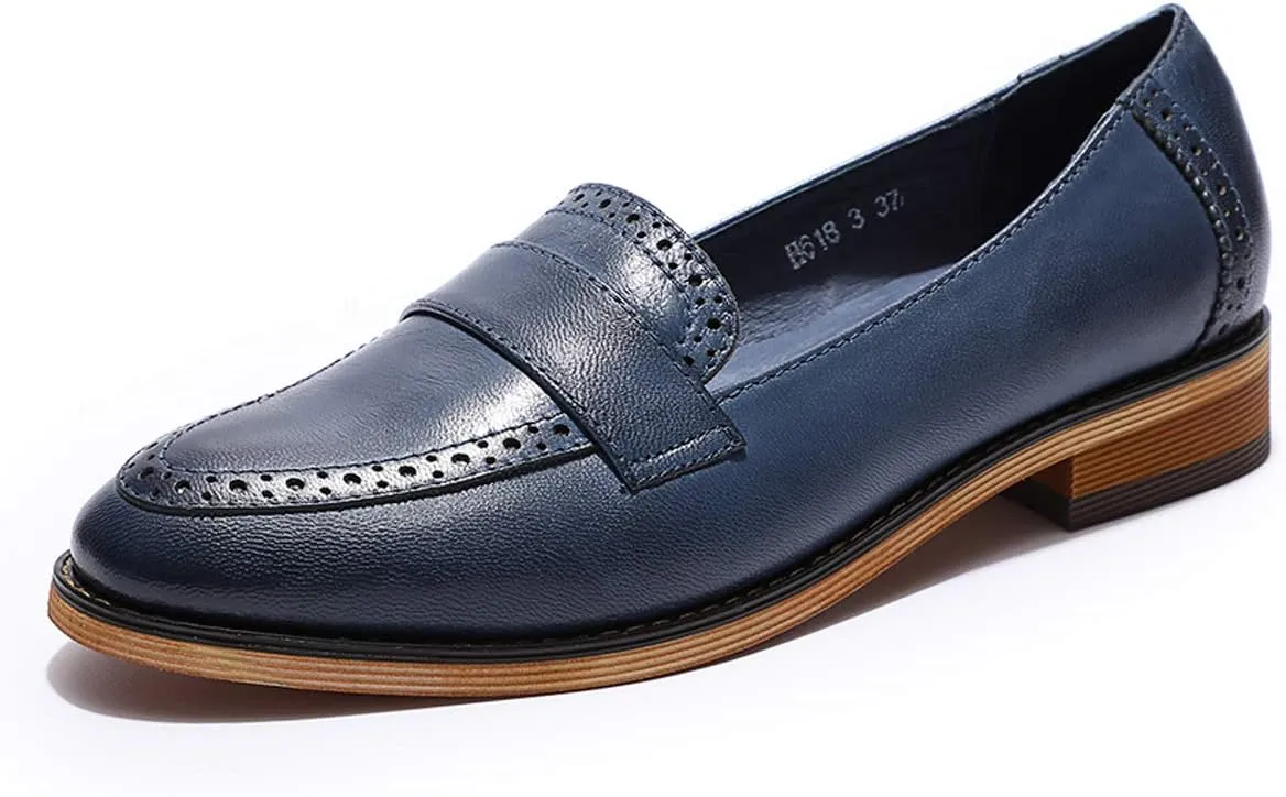 Mona flying Women's Classy Leather Penny Loafer Dress Casual Slip on Flat Office Work Shoes for Ladies