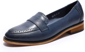 Mona flying Women's Classy Leather Penny Loafer Dress Casual Slip on Flat Office Work Shoes for Ladies