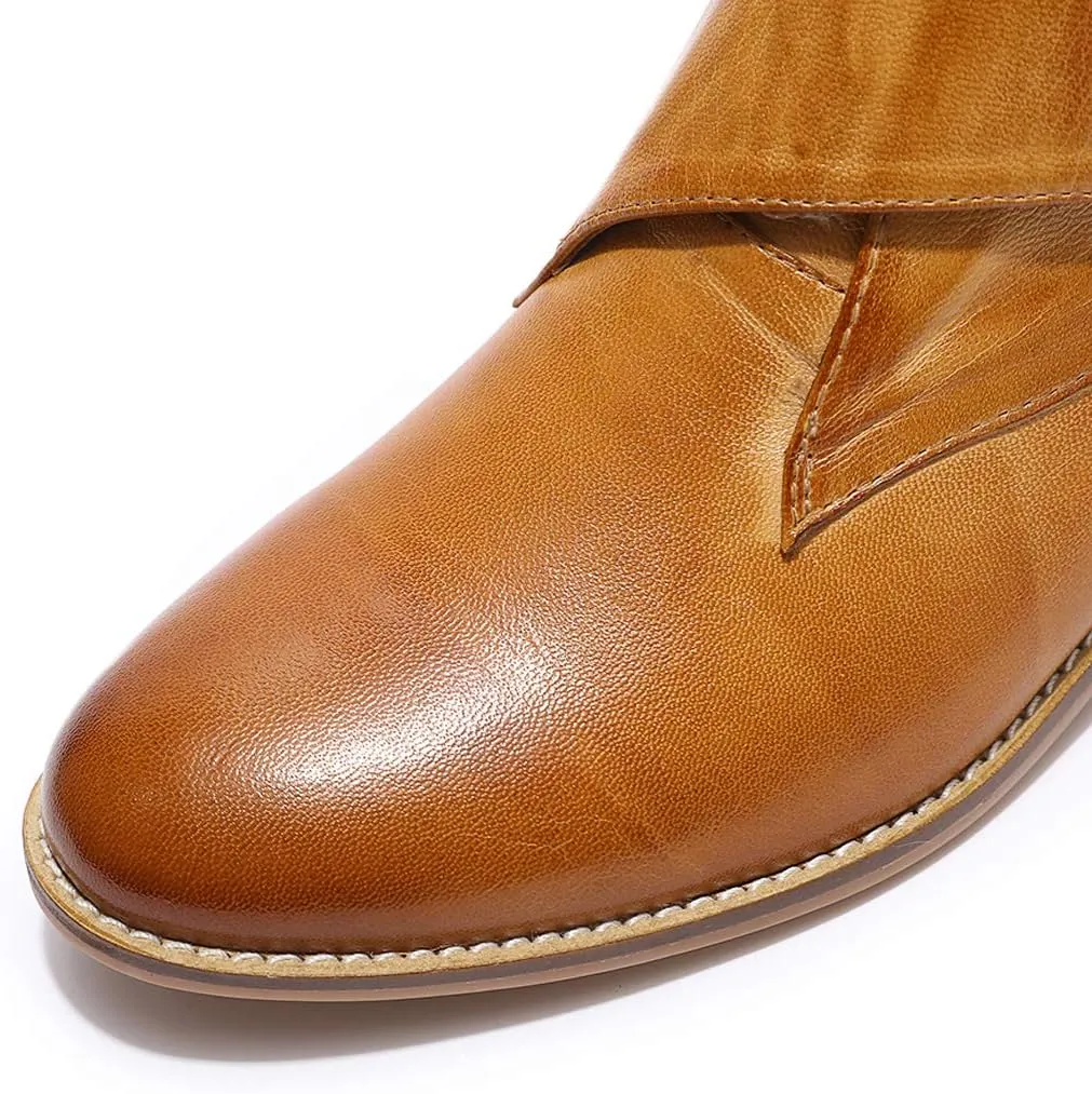 Mona flying Women's Comfortable Leather Ankle Booties Stylish Low Heel Dress Short Boots