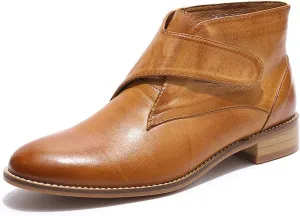 Mona flying Women's Comfortable Leather Ankle Booties Stylish Low Heel Dress Short Boots
