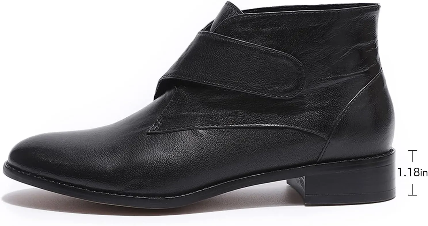 Mona flying Women's Comfortable Leather Ankle Booties Stylish Low Heel Dress Short Boots