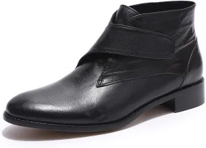 Mona flying Women's Comfortable Leather Ankle Booties Stylish Low Heel Dress Short Boots