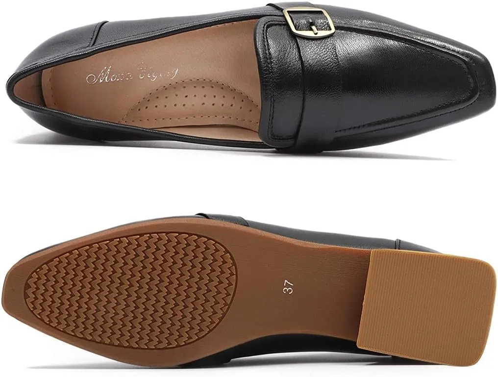 Mona flying Women's Leather Square Toe Penny Loafer Comfort Dress Casual Slip on Flat Office Work Shoes for Ladies