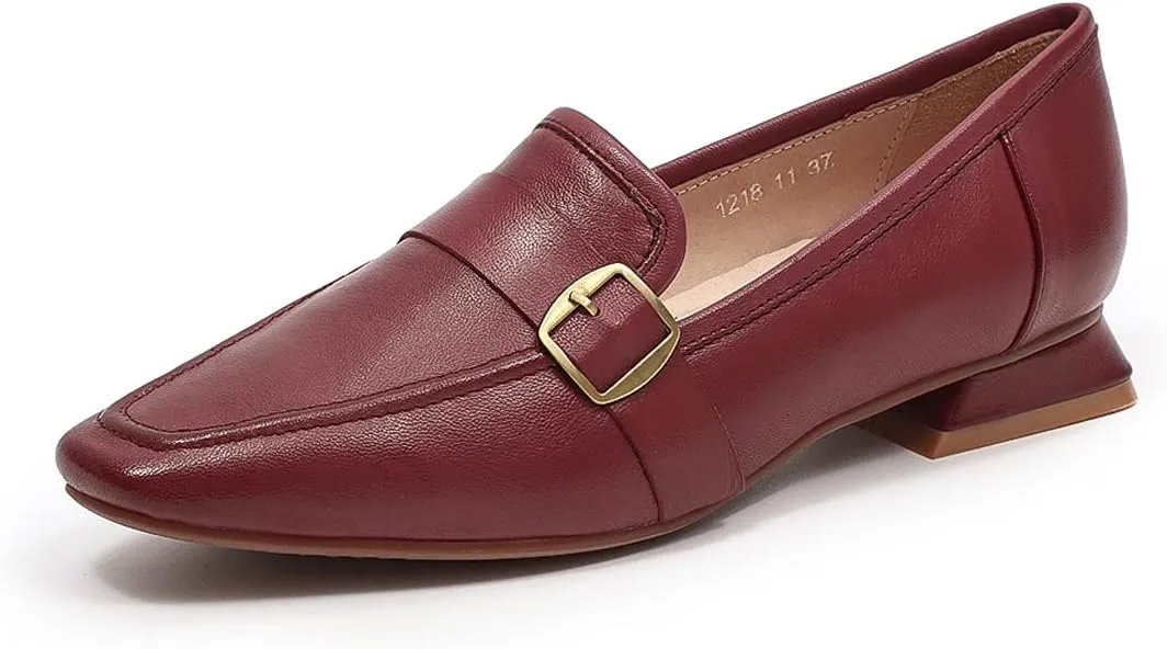 Mona flying Women's Leather Square Toe Penny Loafer Comfort Dress Casual Slip on Flat Office Work Shoes for Ladies