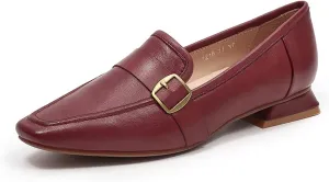 Mona flying Women's Leather Square Toe Penny Loafer Comfort Dress Casual Slip on Flat Office Work Shoes for Ladies