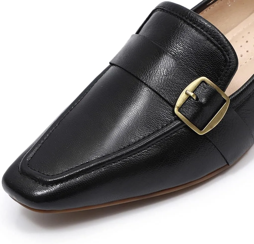 Mona flying Women's Leather Square Toe Penny Loafer Comfort Dress Casual Slip on Flat Office Work Shoes for Ladies