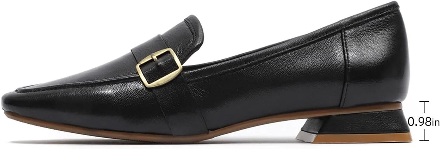 Mona flying Women's Leather Square Toe Penny Loafer Comfort Dress Casual Slip on Flat Office Work Shoes for Ladies