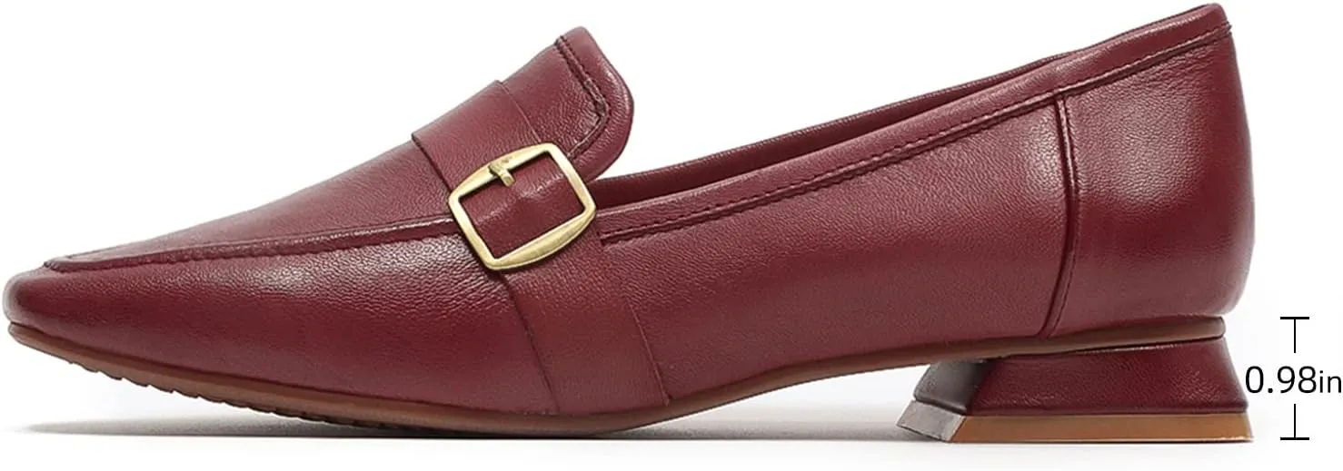 Mona flying Women's Leather Square Toe Penny Loafer Comfort Dress Casual Slip on Flat Office Work Shoes for Ladies