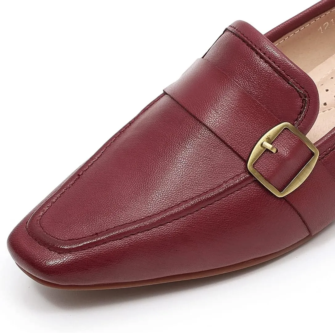 Mona flying Women's Leather Square Toe Penny Loafer Comfort Dress Casual Slip on Flat Office Work Shoes for Ladies