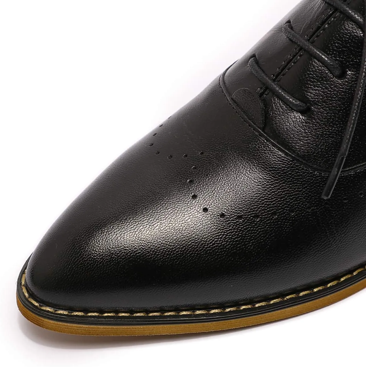 Mona flying Women's Pointed Toe Leather Oxfords Brogue Stylish Lace up Leather Shoes for Work