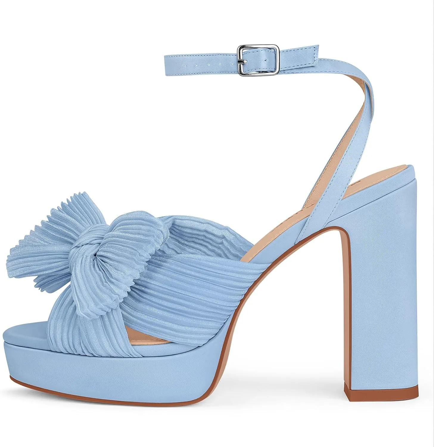 MUCCCUTE Bow Heels for Women Chunky Platform Heels with Ankle Strap Open Toe Heeled Sandals Bridal Wedding Dressy Shoes