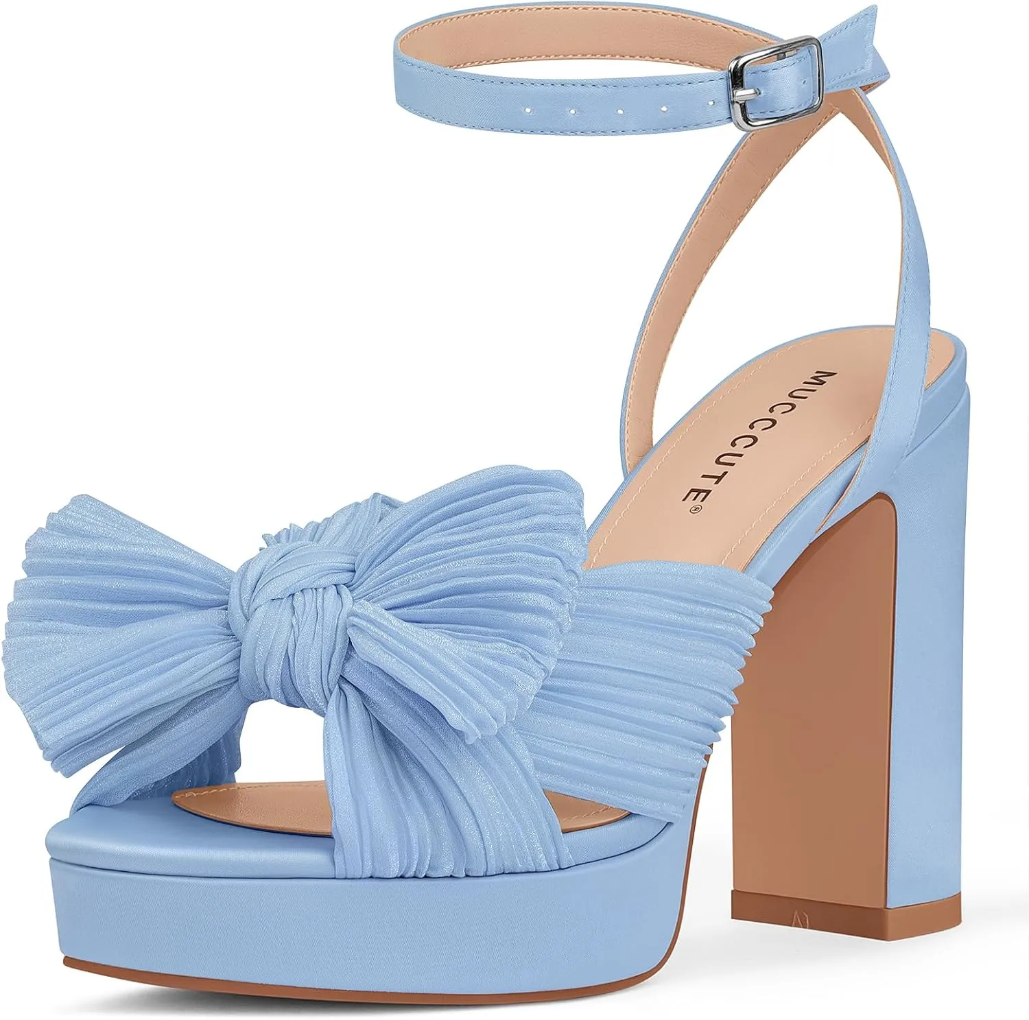 MUCCCUTE Bow Heels for Women Chunky Platform Heels with Ankle Strap Open Toe Heeled Sandals Bridal Wedding Dressy Shoes
