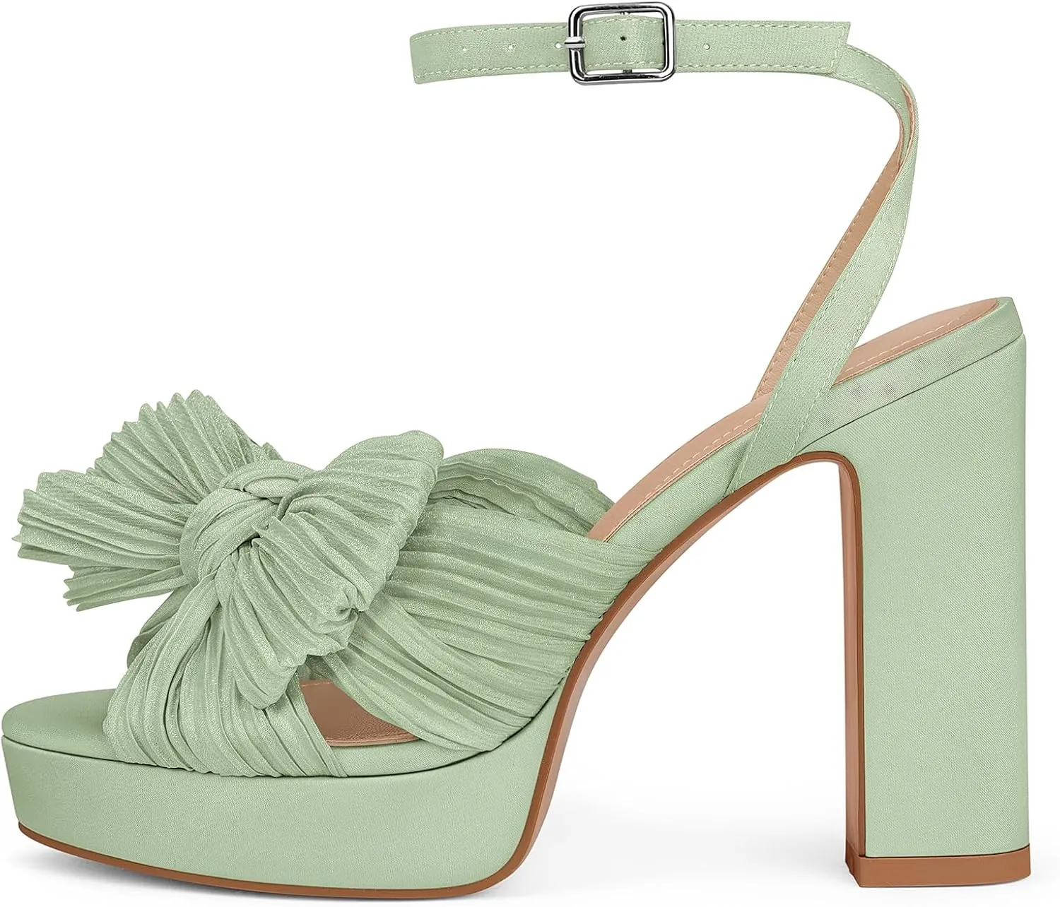MUCCCUTE Bow Heels for Women Chunky Platform Heels with Ankle Strap Open Toe Heeled Sandals Bridal Wedding Dressy Shoes