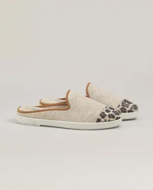 Mule femme laine, beige léopard
