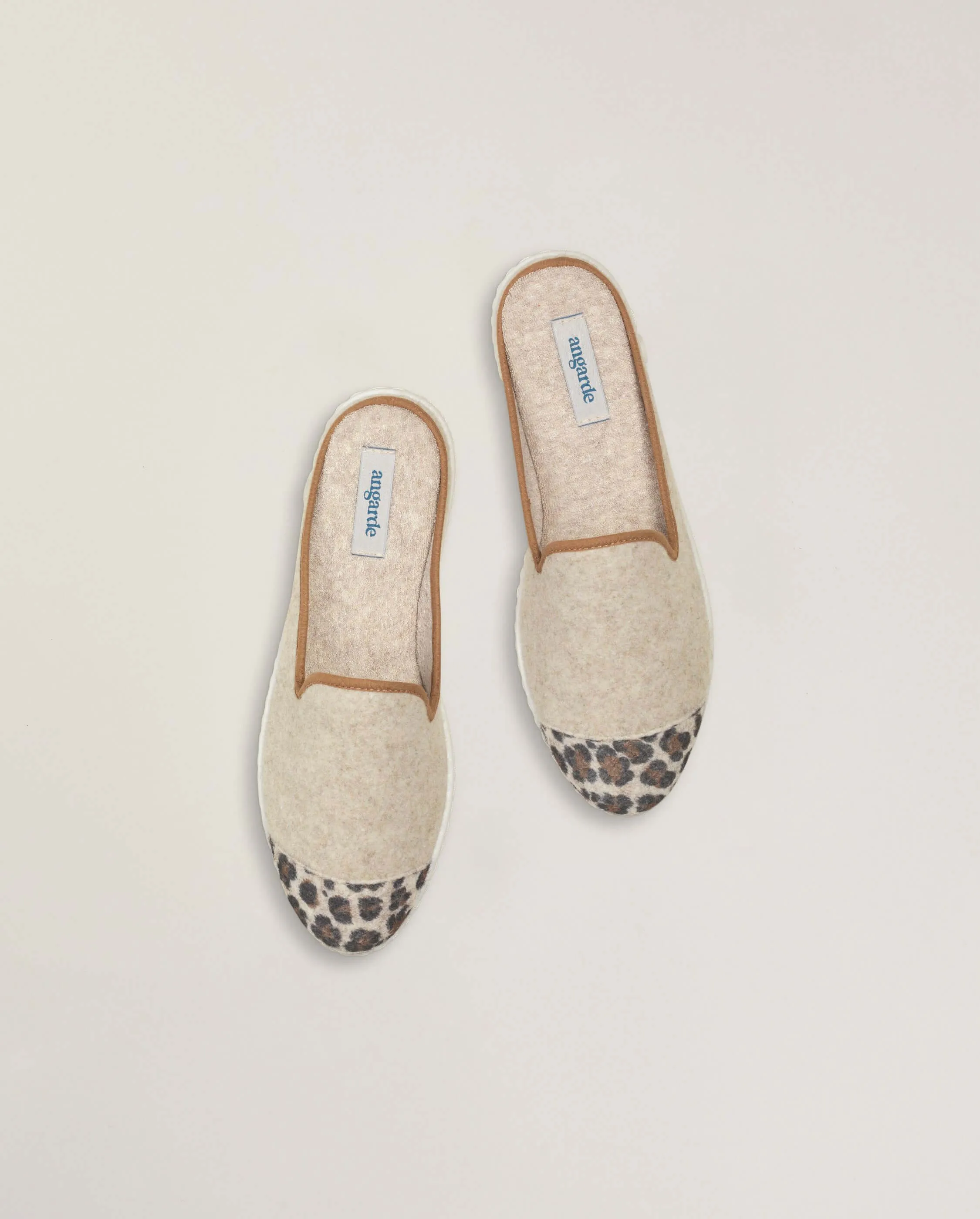 Mule femme laine, beige léopard