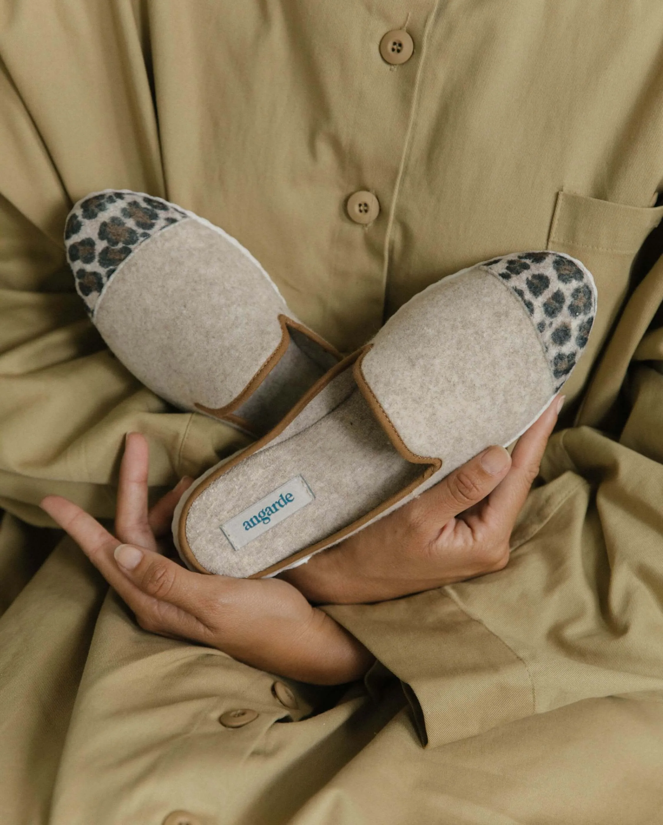 Mule femme laine, beige léopard