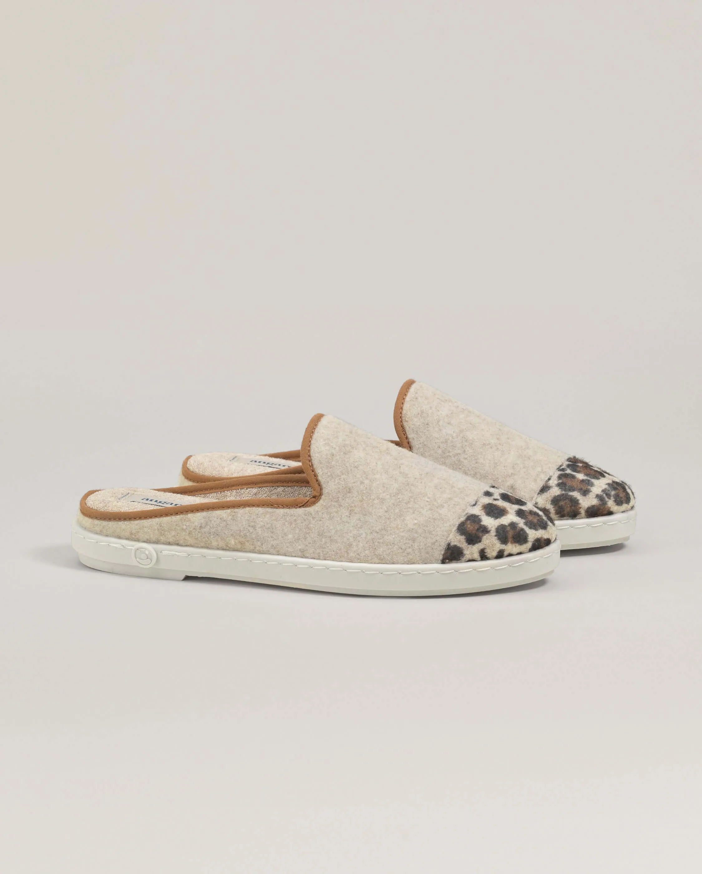 Mule femme laine, beige léopard