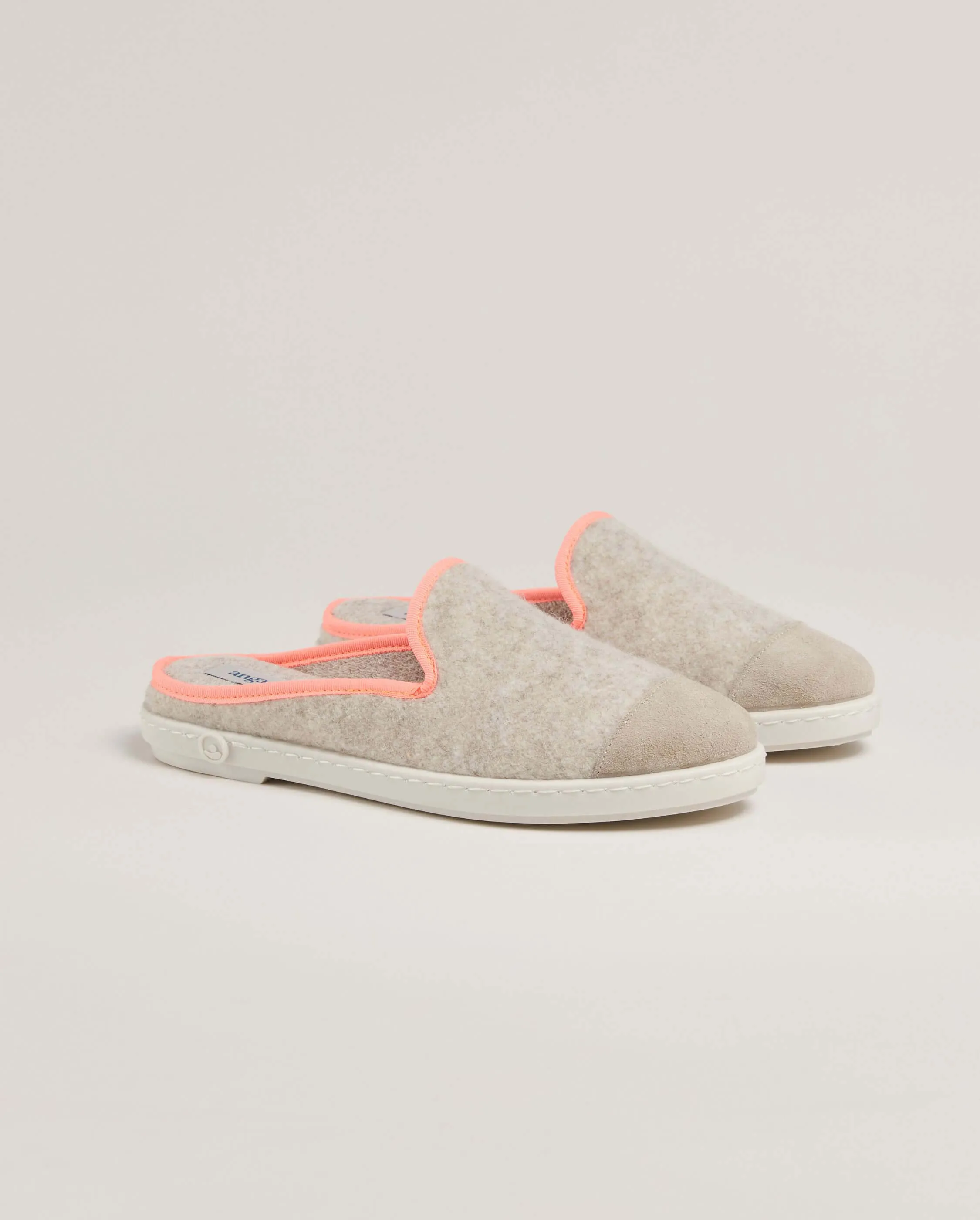 Mule femme laine, beige rose fluo