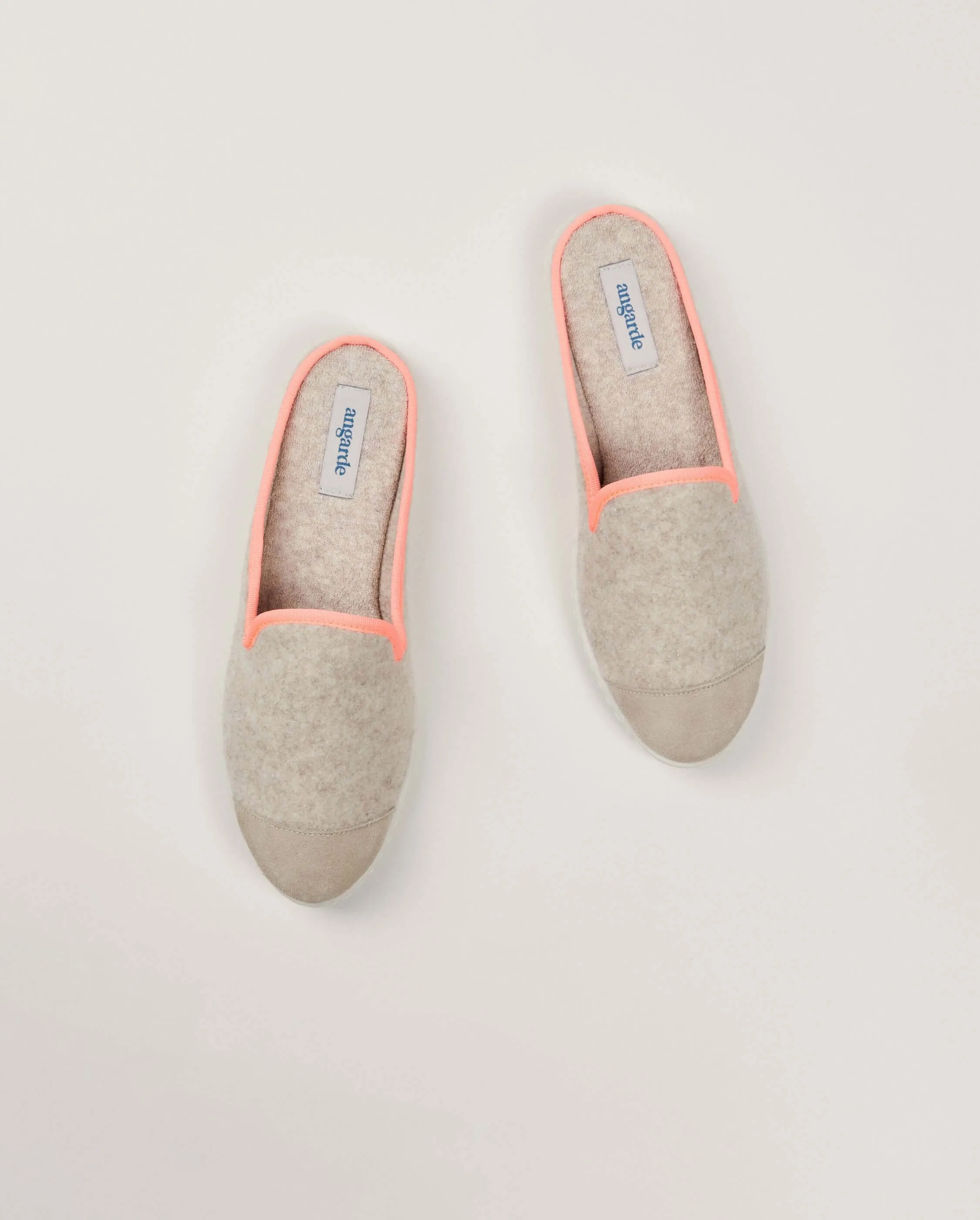Mule femme laine, beige rose fluo