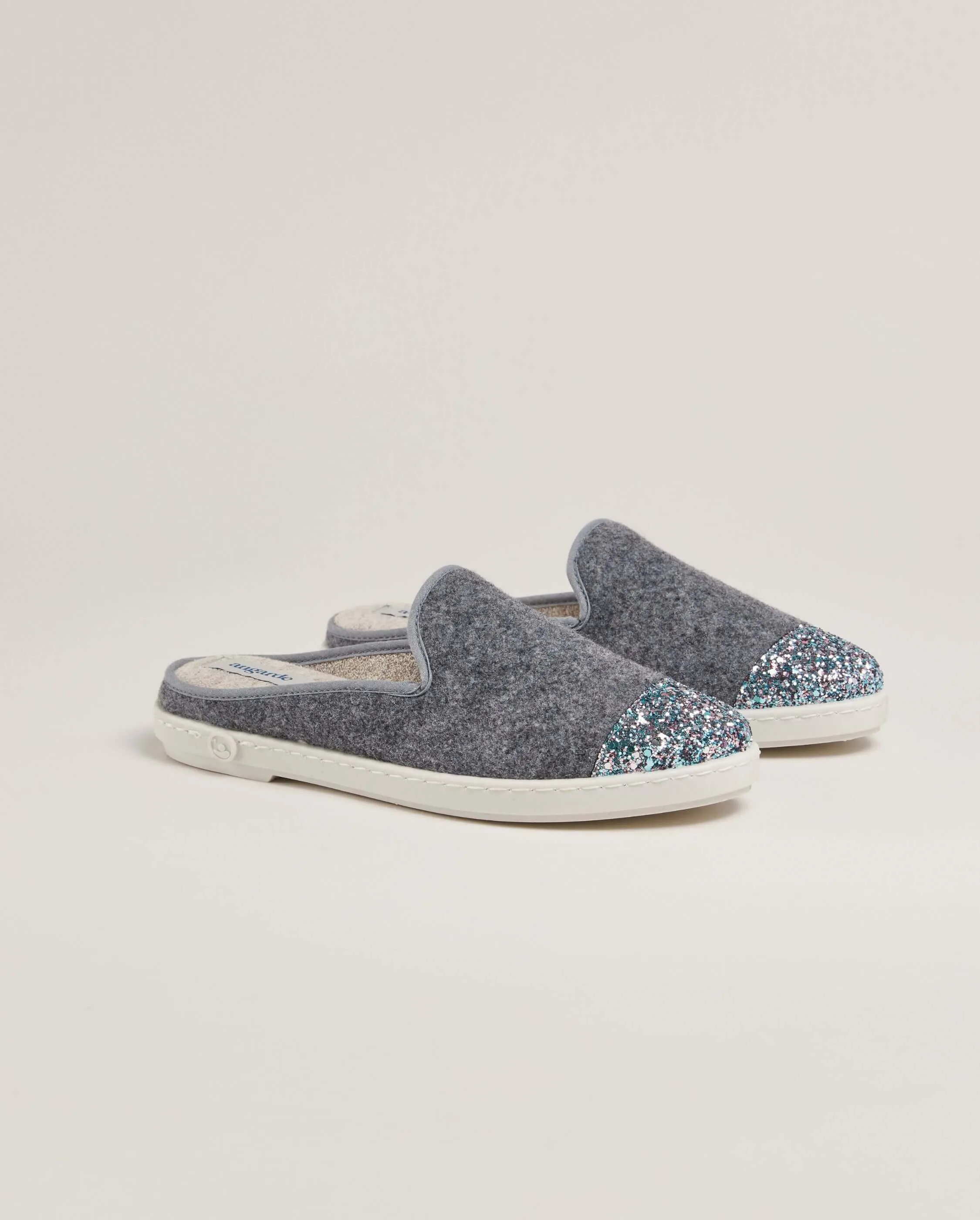 Mule femme laine, gris paillettes