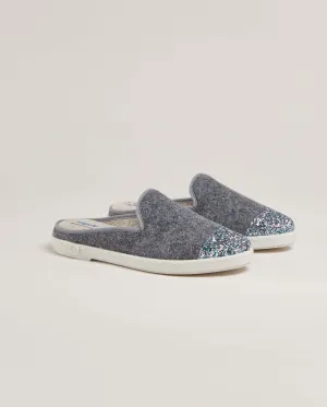 Mule femme laine, gris paillettes