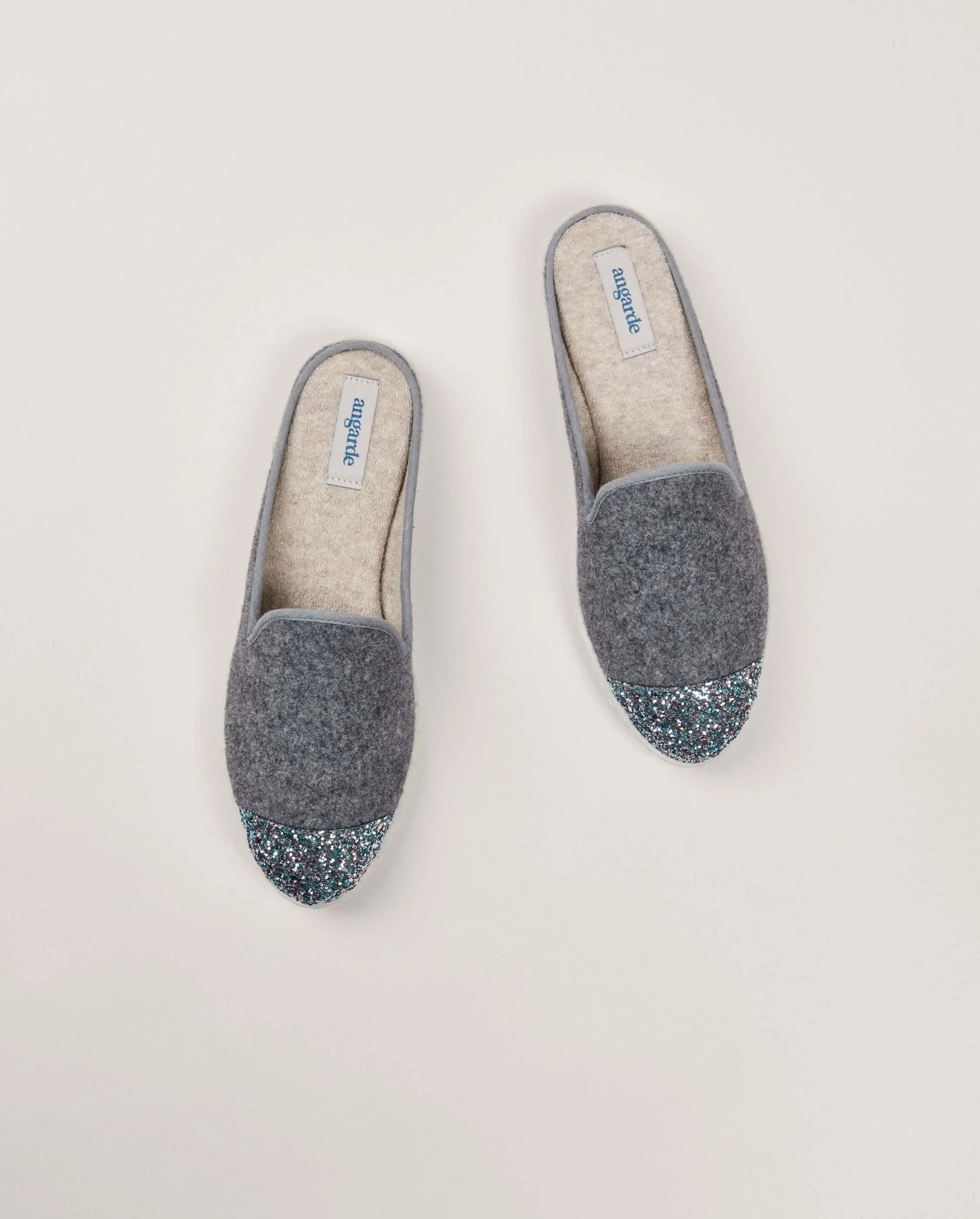 Mule femme laine, gris paillettes