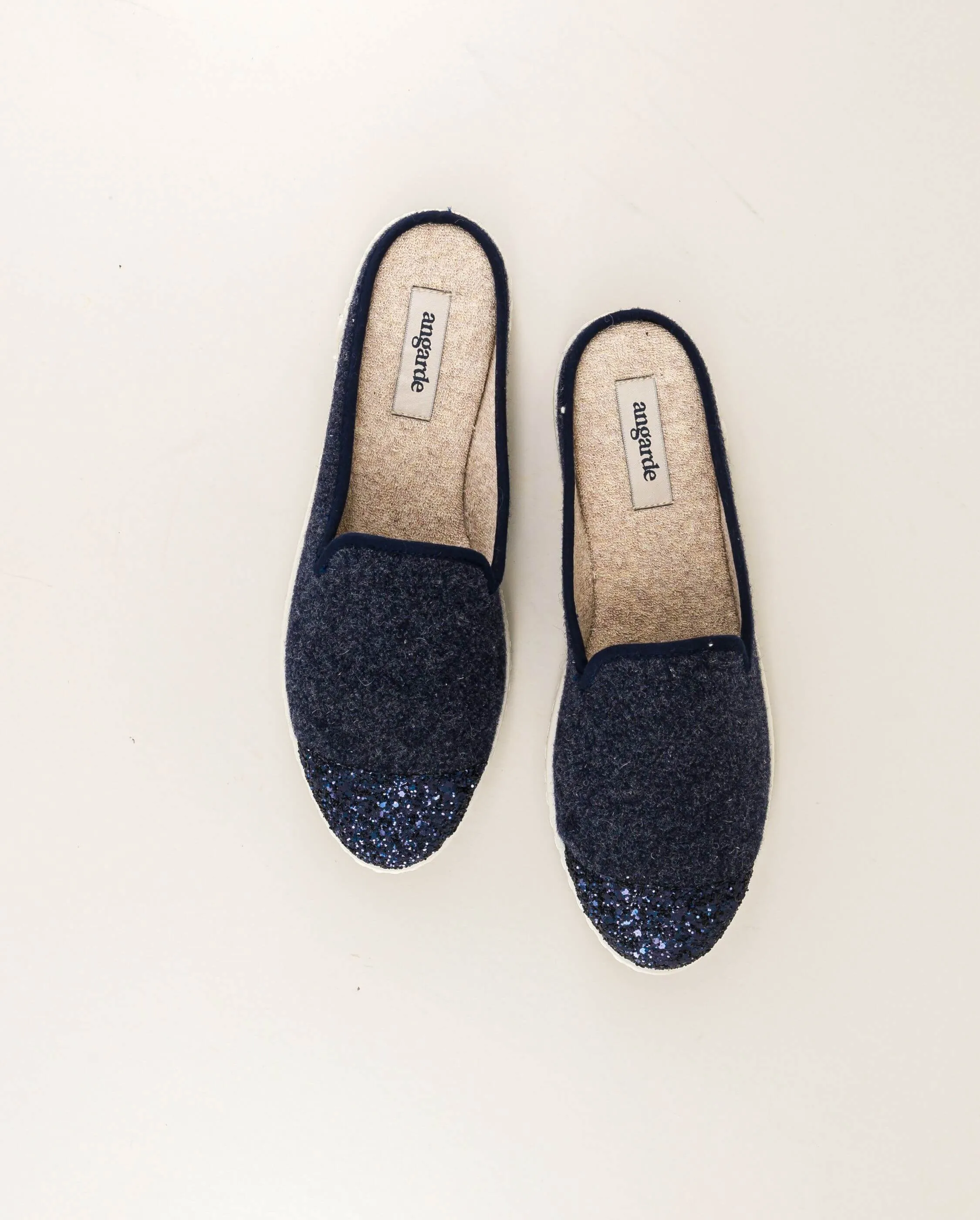 Mule femme laine, marine paillettes