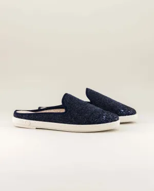 Mule femme laine, marine paillettes