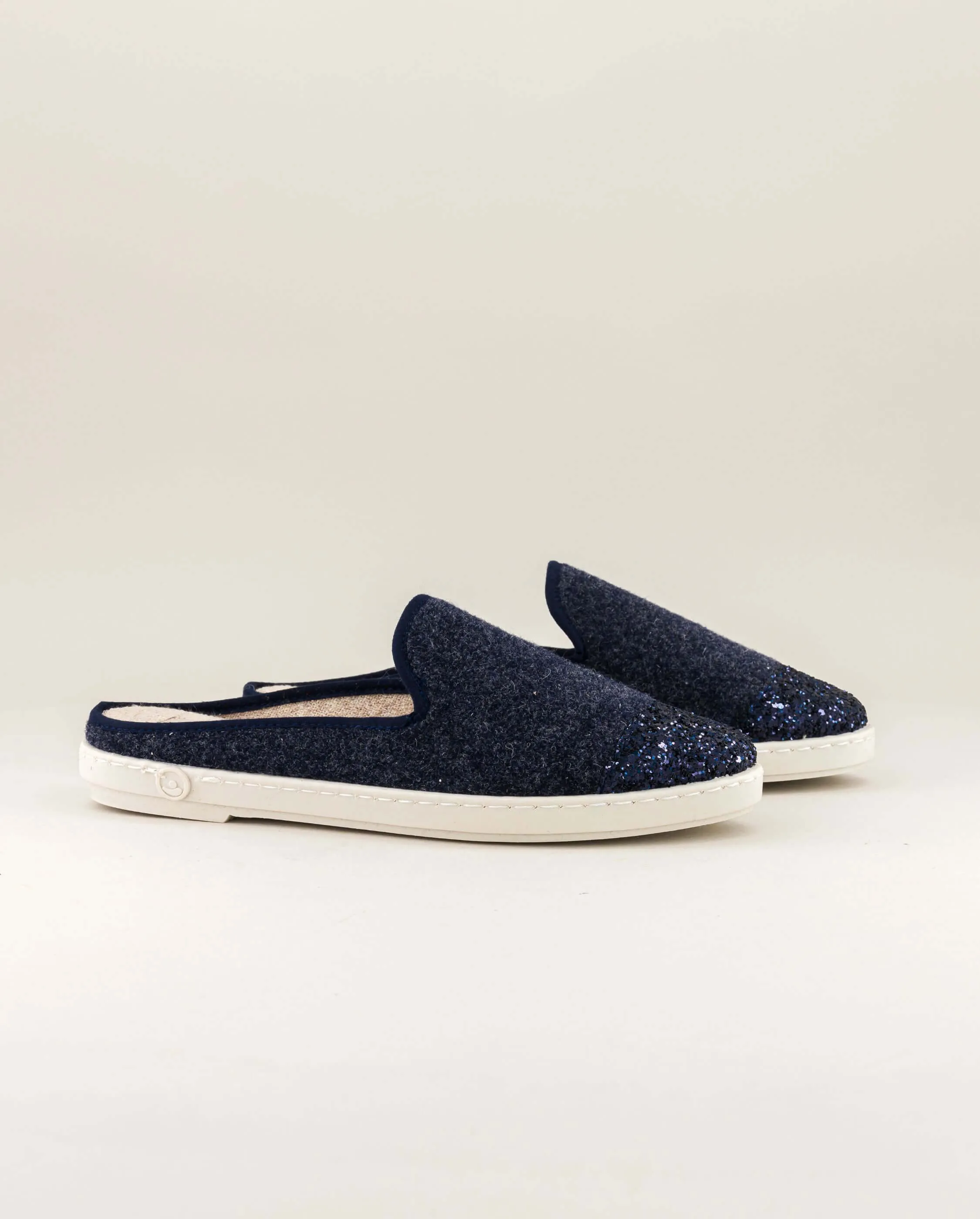 Mule femme laine, marine paillettes