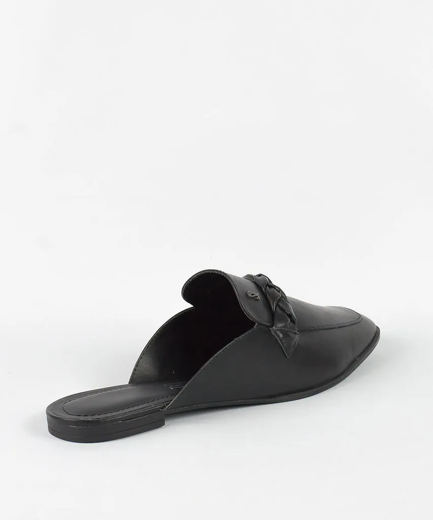 Mule Santa Lolla Preto Tramado Couro Bico Quadrado