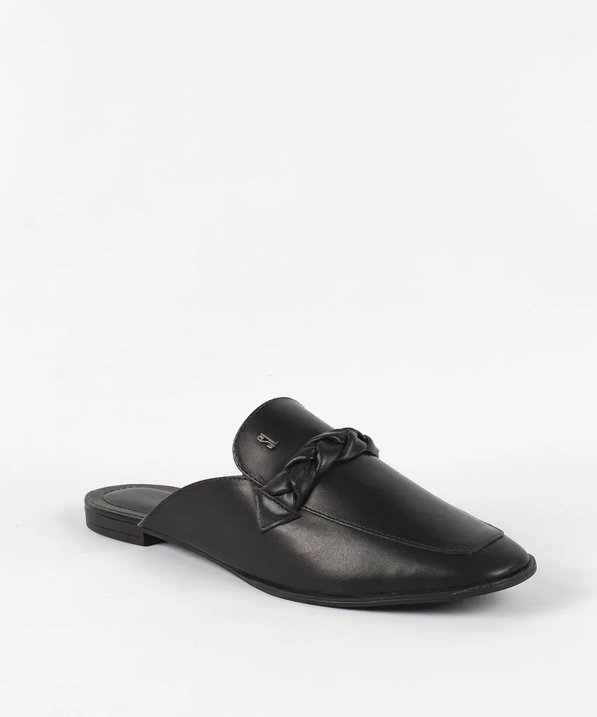 Mule Santa Lolla Preto Tramado Couro Bico Quadrado