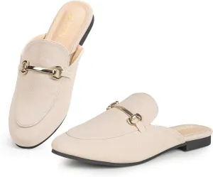 Mules for Woman Flats Comfortable Buckle Mules Round Toe Backless Loafers Womens Slip On Shoes Size 6-10