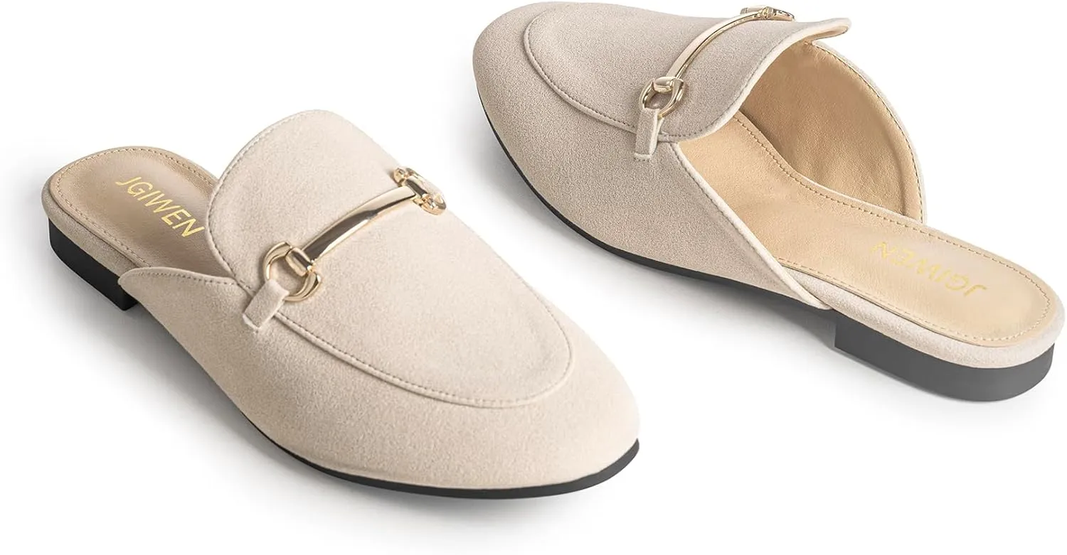 Mules for Woman Flats Comfortable Buckle Mules Round Toe Backless Loafers Womens Slip On Shoes Size 6-10