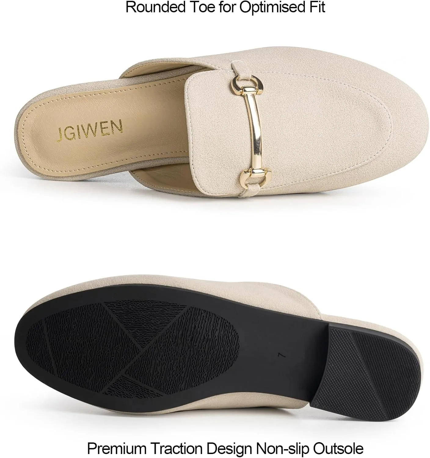Mules for Woman Flats Comfortable Buckle Mules Round Toe Backless Loafers Womens Slip On Shoes Size 6-10