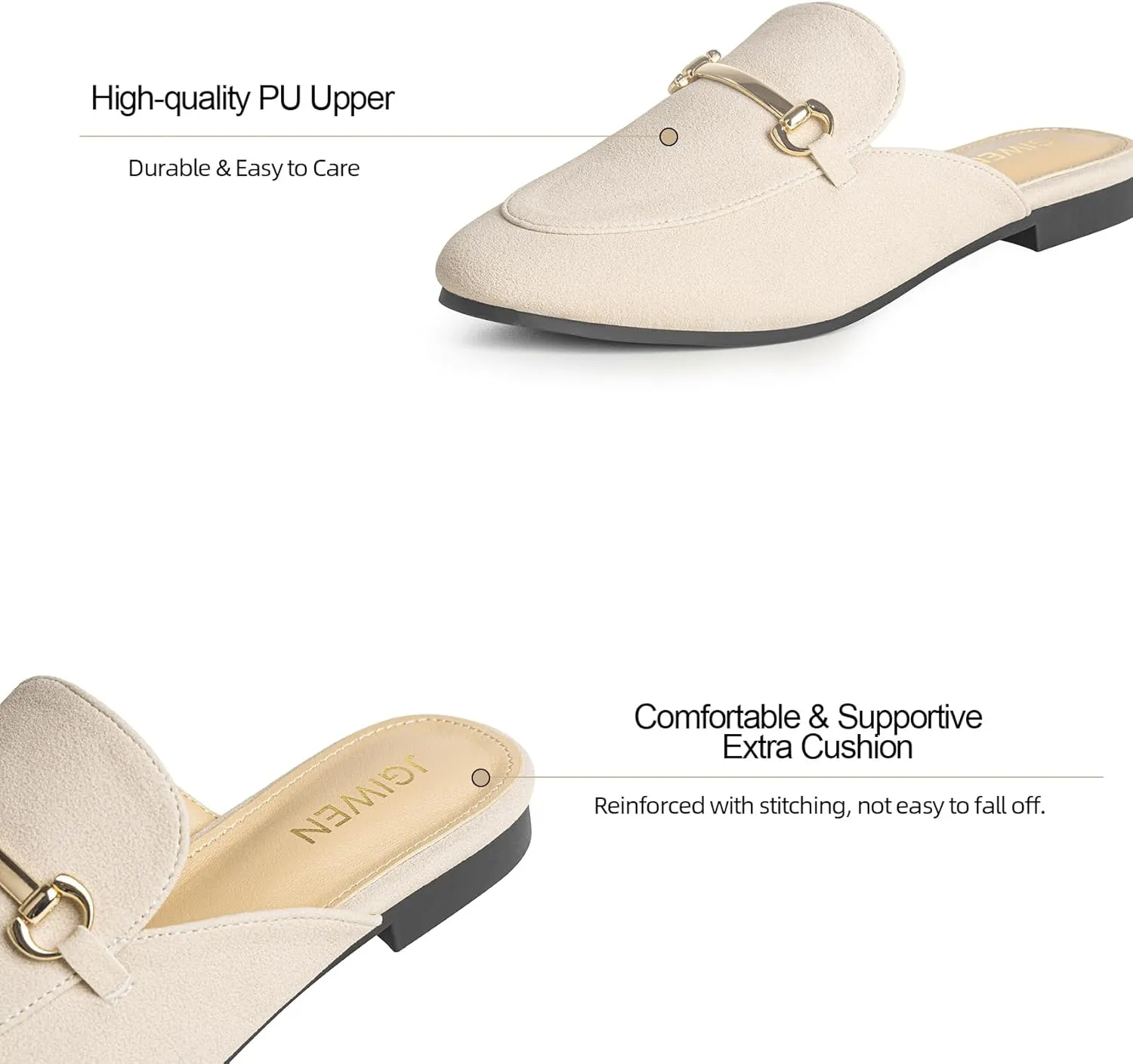 Mules for Woman Flats Comfortable Buckle Mules Round Toe Backless Loafers Womens Slip On Shoes Size 6-10