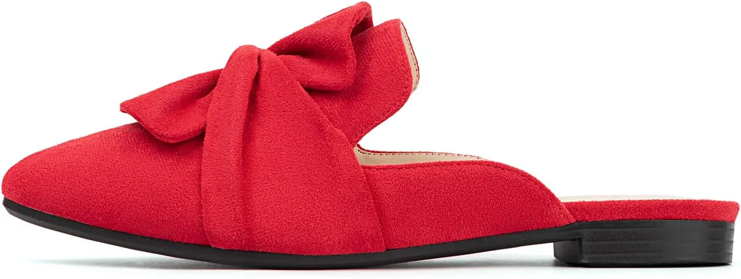 MUSSHOE Womens Mules Comfortable Pointed Toe Mules for Women Flats Backless Loafers with Bow Slip On