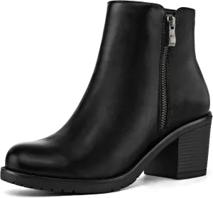 mysoft Women's Ankle Boots Low Chunky Stacked Heel Booties With Side Zipper
