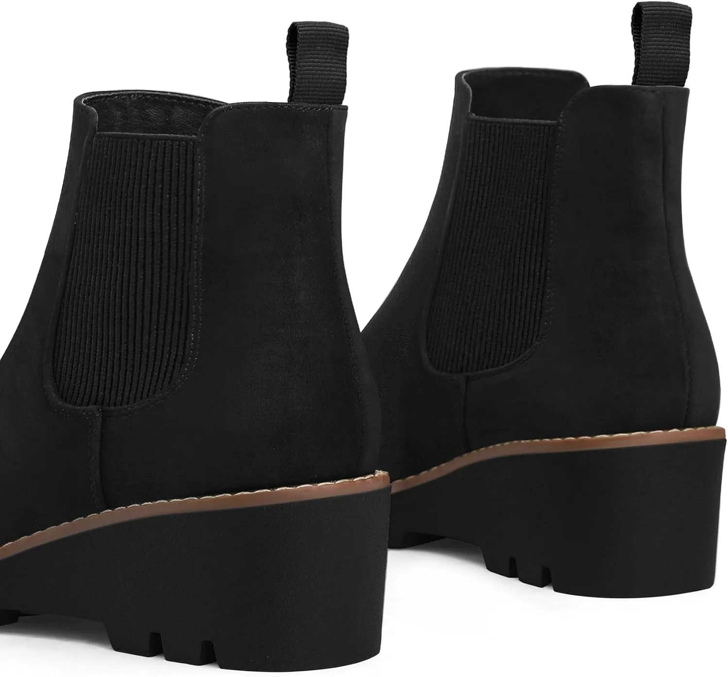 mysoft Women's Chelsea Wedge Booties Platform Lug Sole Elastic Low Wedge Heel Slip On Ankle Boots