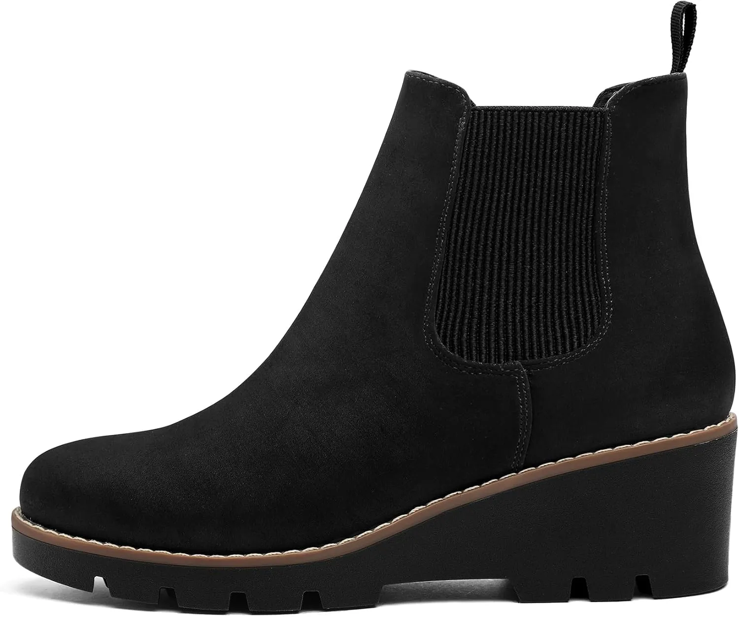 mysoft Women's Chelsea Wedge Booties Platform Lug Sole Elastic Low Wedge Heel Slip On Ankle Boots