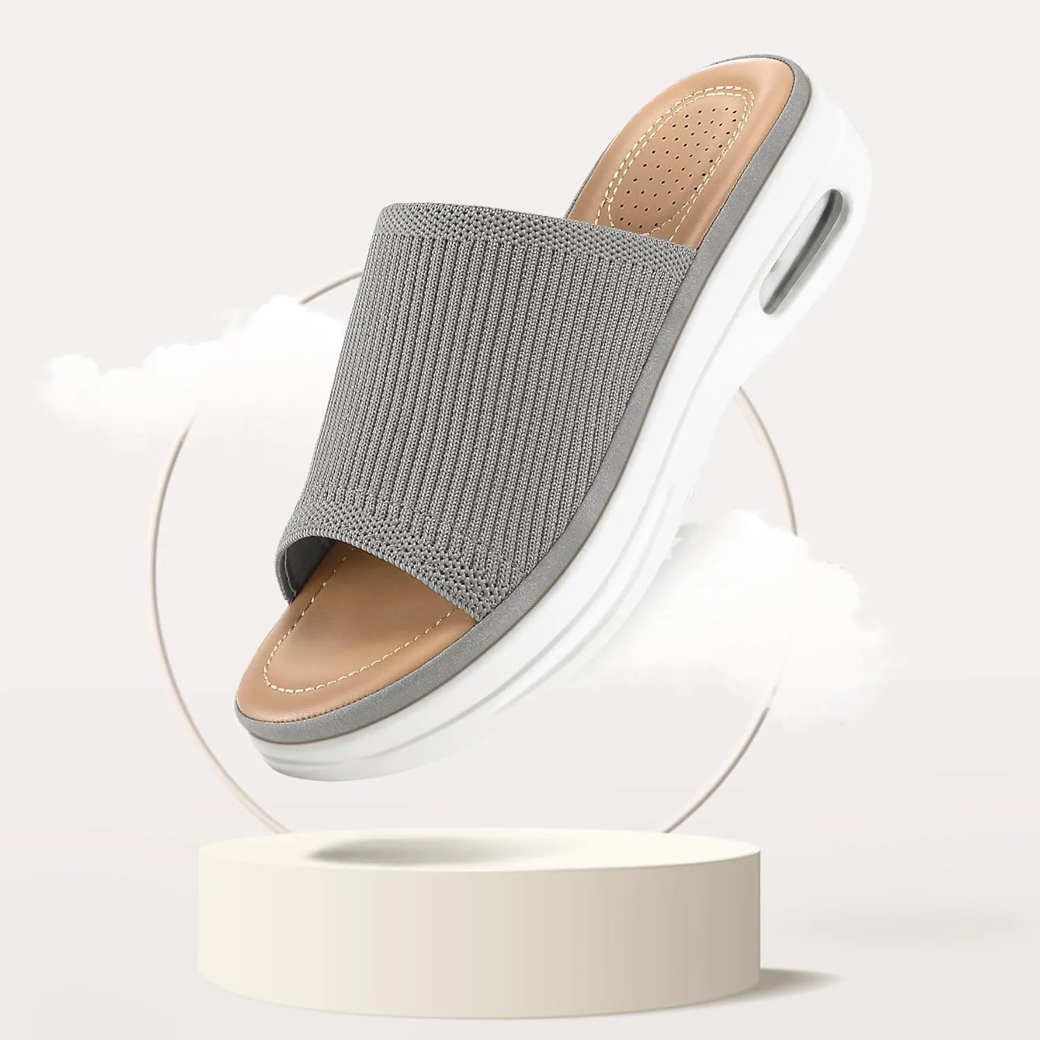 mysoft Women's Comfortable Slide Sandals Air Cushion Knit Slip On Wedge Lightweight Walking Sandals Platform Summer Shoes