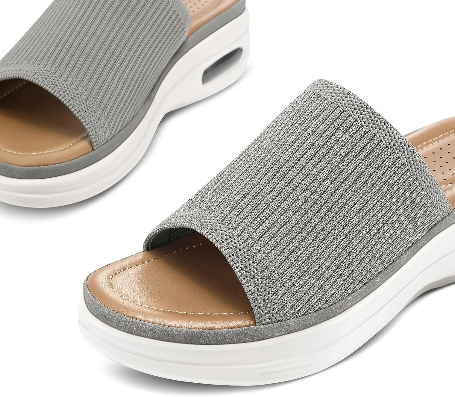 mysoft Women's Comfortable Slide Sandals Air Cushion Knit Slip On Wedge Lightweight Walking Sandals Platform Summer Shoes