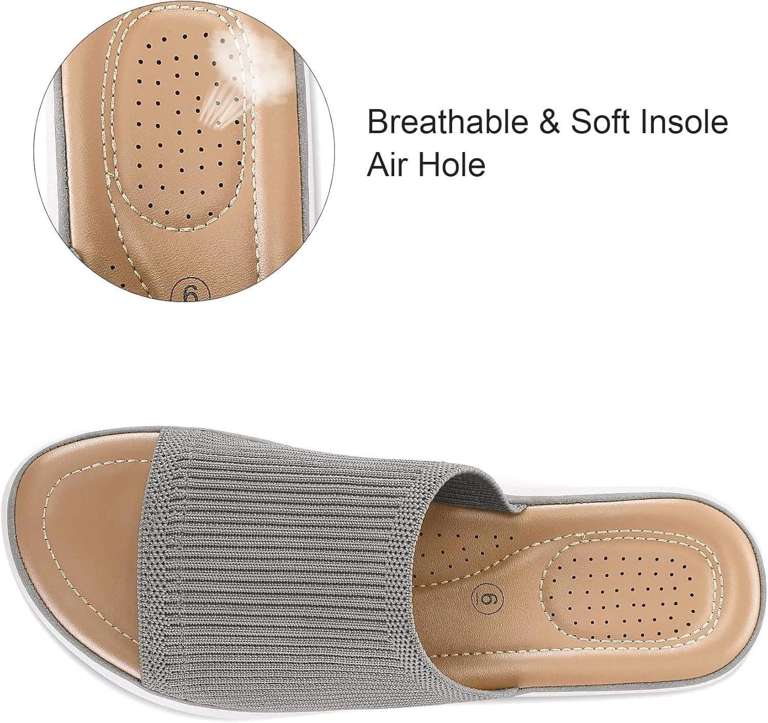 mysoft Women's Comfortable Slide Sandals Air Cushion Knit Slip On Wedge Lightweight Walking Sandals Platform Summer Shoes