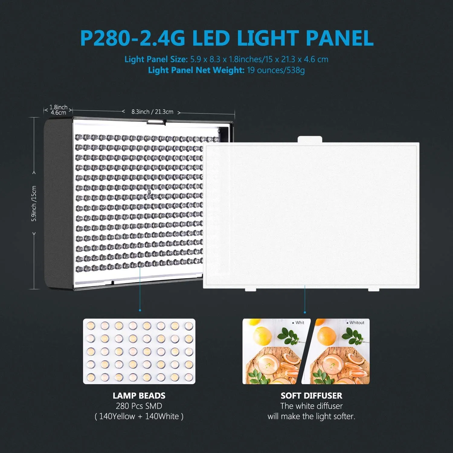 Neewer 2-Pack 2.4G LED Video Lighting Kit: Bi-Color CRI 95  280 LED Panel with 2M Light Stand, LCD Display, 2.4G Remote for Photo Studio Photography, Ball Head/Carry Bag Included