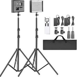 Neewer 2-Pack 2.4G LED Video Lighting Kit: Bi-Color CRI 95  280 LED Panel with 2M Light Stand, LCD Display, 2.4G Remote for Photo Studio Photography, Ball Head/Carry Bag Included