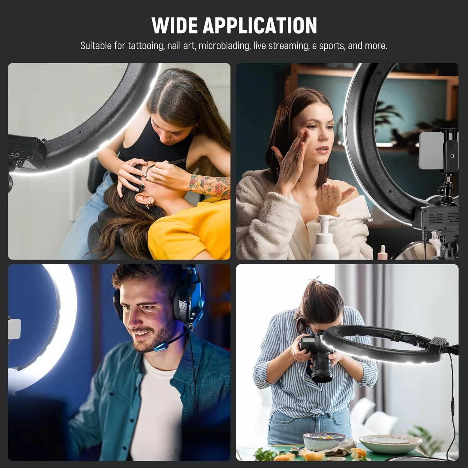 NEEWER Ring Light 18inch Kit: 55W 5600K Professional LED with Stand and Phone Holder, Soft Tube & Bag for Tattoo Lash Extension Barber Makeup Artist Studio Video Photography Lighting, RL-18
