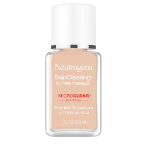 Neutrogena SkinClearing Oil-Free Acne and Blemish Fighting Liquid Foundation with.5% Salicylic Acid Acne Medicine, Shine Controlling Makeup for Acne Prone Skin, 30 Buff, 1 fl. oz