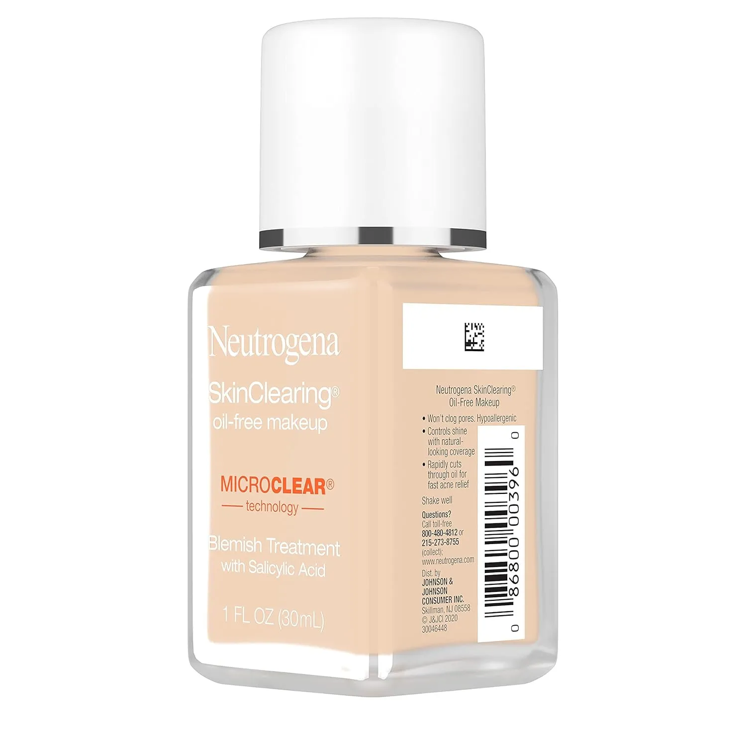 Neutrogena SkinClearing Oil-Free Acne and Blemish Fighting Liquid Foundation with.5% Salicylic Acid Acne Medicine, Shine Controlling Makeup for Acne Prone Skin, 30 Buff, 1 fl. oz