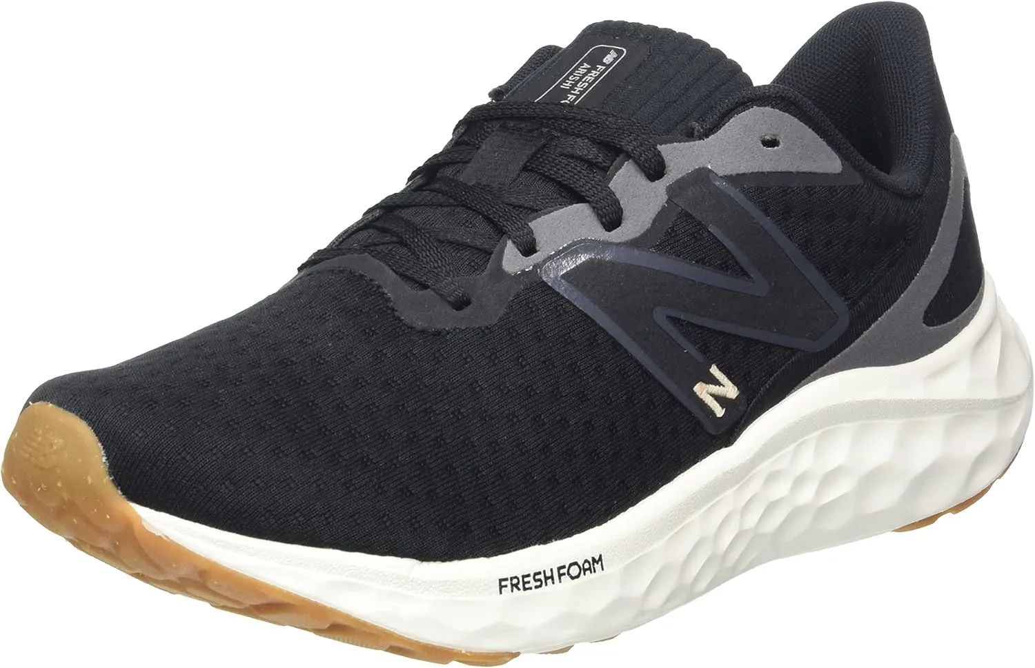 New Balance Women's Fresh Foam Arishi V4 Running Shoe, Black/Light Gold Metallic/Gum 2, 8.5